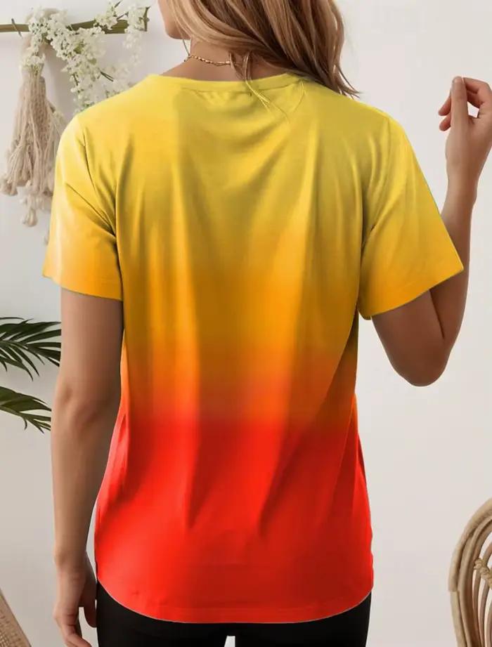 T-shirt femme dégradés 3D polyester col rond décontracté printemps été arc-en-ciel style Y2K occassions spéciales