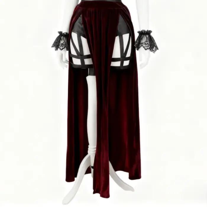 Costume de Club gothique Vintage Femme Ensemble de 3 Pièces Corset Noir Haut Court Jupe Fendue Polyester Occasions Spéciales