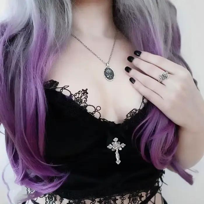 Débardeur en Velours Y2K avec Garniture en Dentelle Noire pour Femme