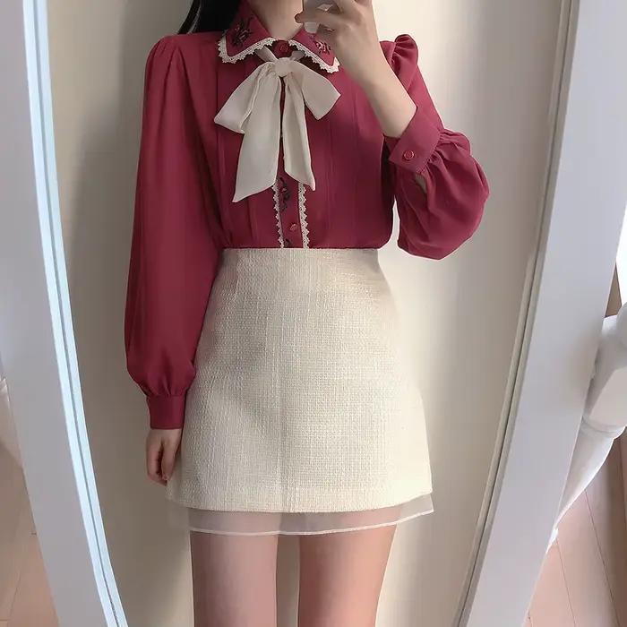 Chemisiers et Blouses Élégants Formels pour Femmes 2026 – Nouveauté Style Preppy Vintage Japon Corée avec Nœud Papillon et Ruban, Boutons Décoratifs