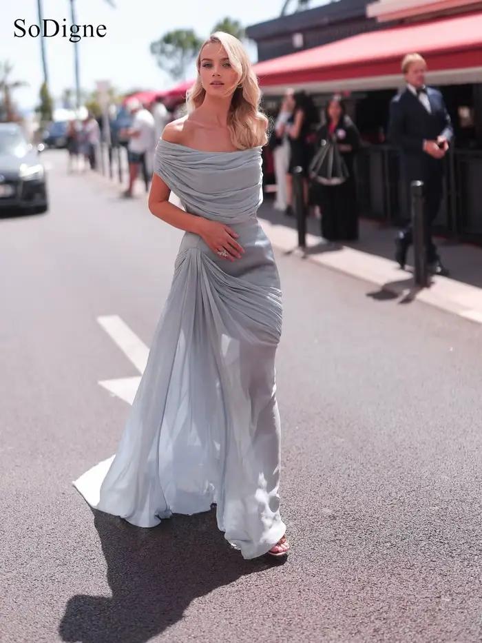 Robes de Soirée Chic en Chiffon Plissées Épaules Dénudées Sans Manches Robe de Fête Sexy Sirène