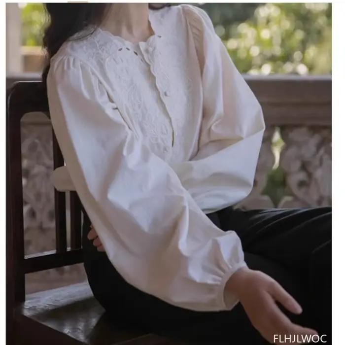 Chemisier brodé en dentelle Style American Retro pour femmes, occassions spéciales, élégant et décontracté