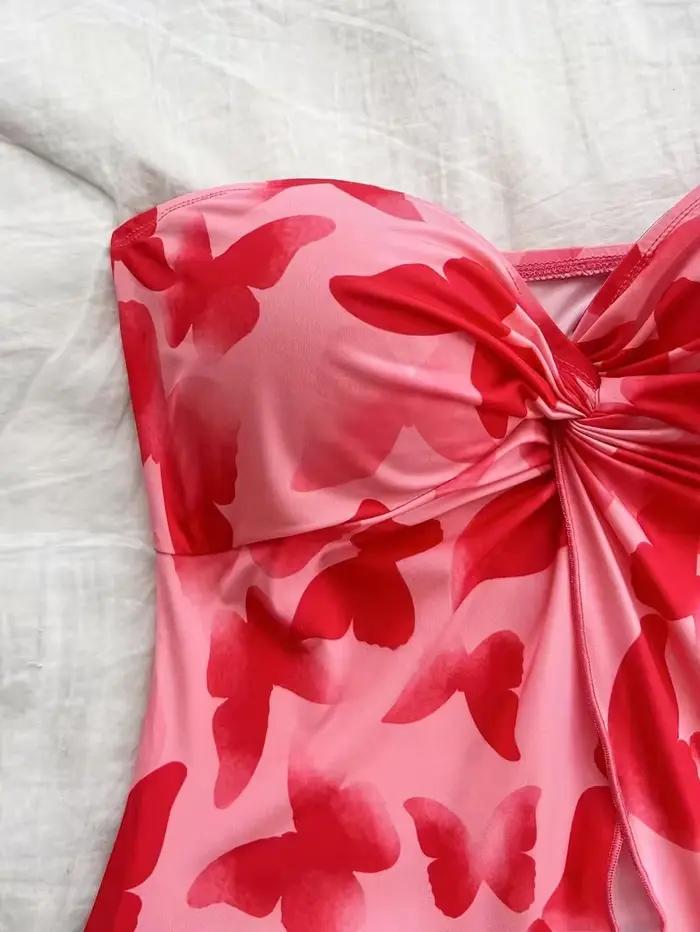 Top court, haut tube imprimé papillon pour femme, idéal pour les festivals d'été
