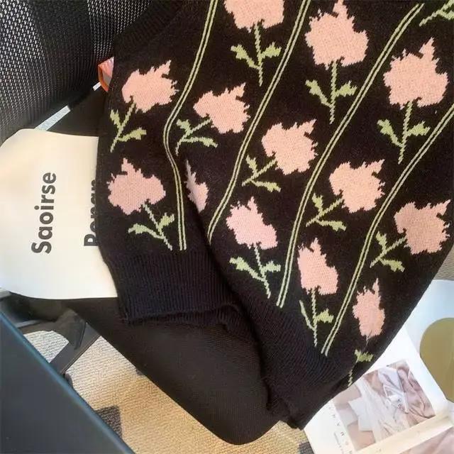 Pull à fleurs gilet femmes automne hiver vêtements coréen
