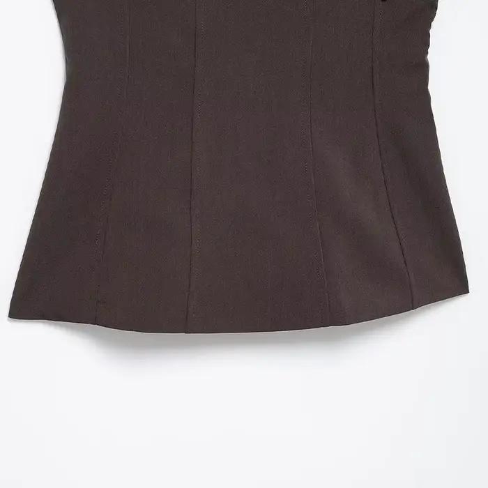 Willshela femmes mode marron à lacets dos nu côté fermeture éclair hauts Vintage fines bretelles col carré femme Chic dame haut