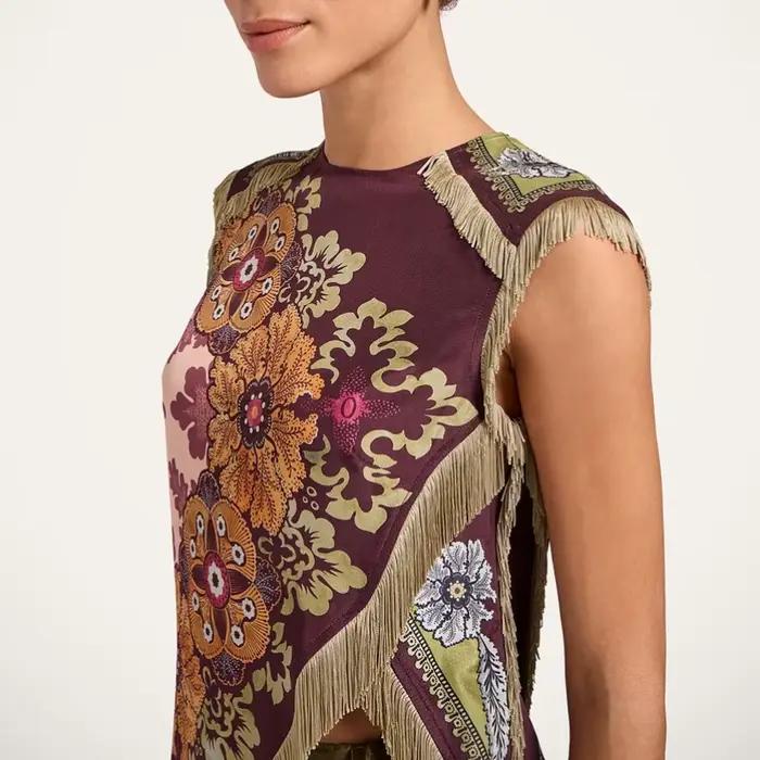 Haut à imprimé floral tendance avec franges pour femme