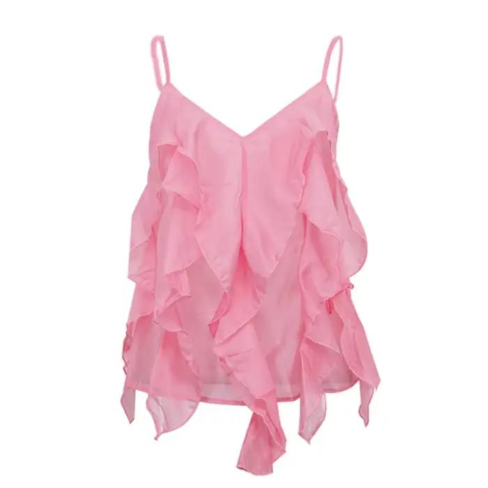 Haut camisole femme à volants en lyocell décontracté pour plage et occasions spéciales été 2026