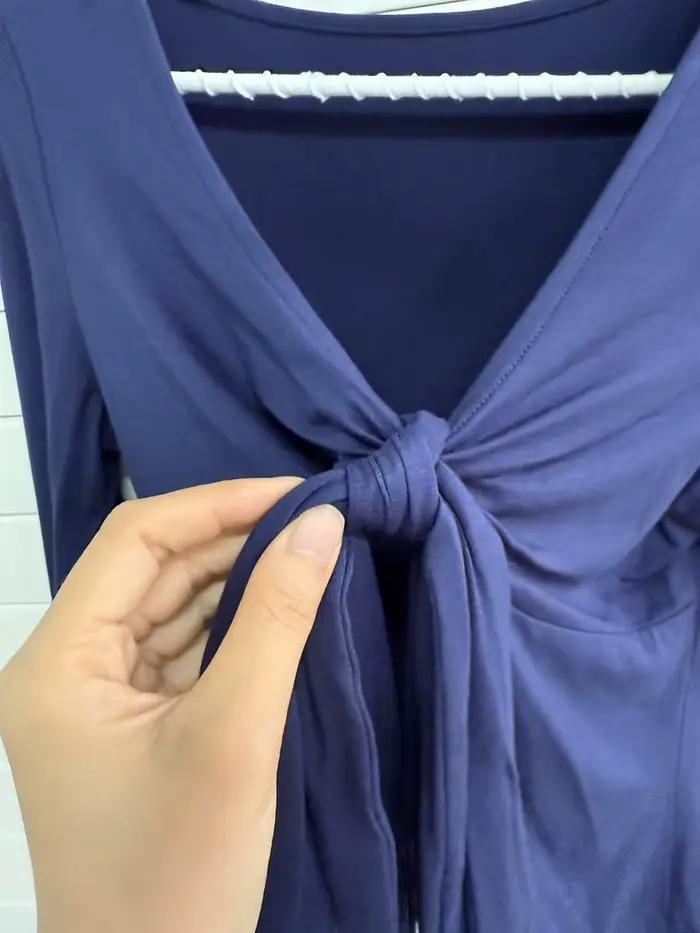 T-shirt femme smock à nœud papillon et bretelles, chic et doux, coupe slim simple, manches longues, babydoll, pour plage, shopping, mariages et vacances