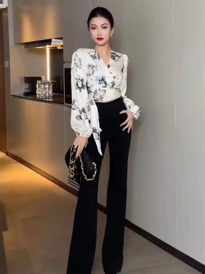 Chemisier femme assez et pas cher Sexy asymétrique Cool Floral beau haut à volants en mousseline de soie tendances