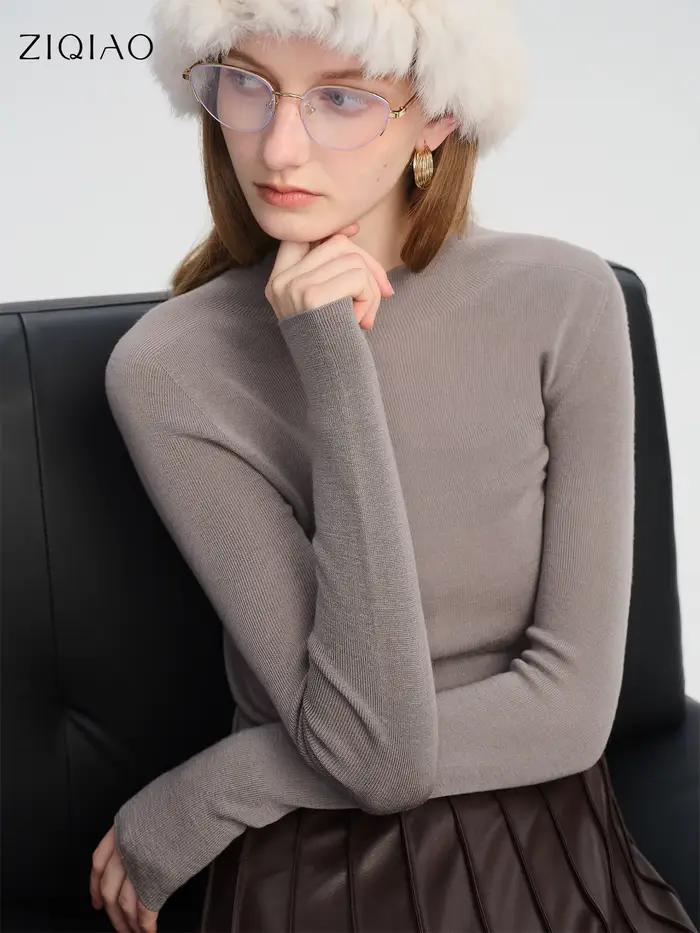 ZIQIAO pull en laine pour femmes automne et hiver nouveau 18 aiguilles nu sans couture tricoté fond T-shirt 25ZQ93002 + 25ZQ93035
