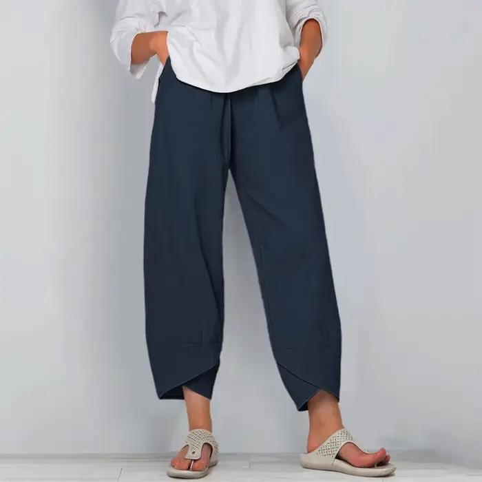Pantalon sarouel en coton et lin pour femmes