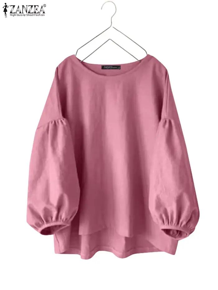 2025 printemps automne Blouse ZANZEA décontracté col rond à manches longues Chemise femmes tunique hauts solide Chemise ample femme OL travail Blusas