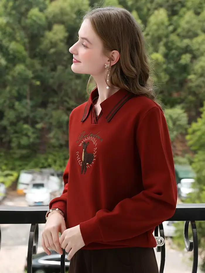 Pull Brodé Rouge I BELIEVE YOU Élégant pour Femmes Occasions Spéciales Bureau Automne Hiver