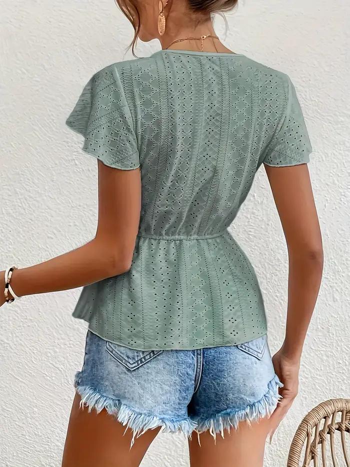T-shirt élégant à col volants pour femmes style français avec bordure en dentelle jupe plissée imprimé floral assorti tenue décontractée occaions spéciales femmes