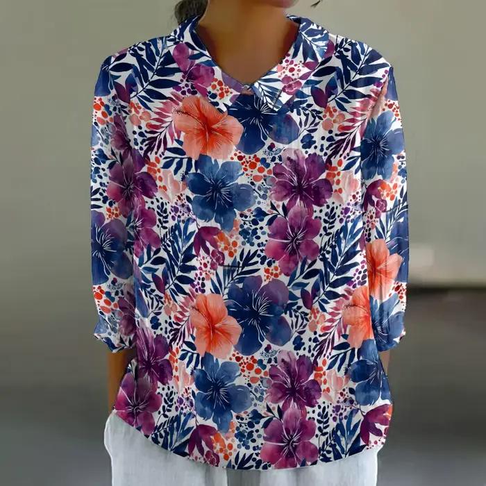 Chemise à manches 3/4 et col rabattu pour femme