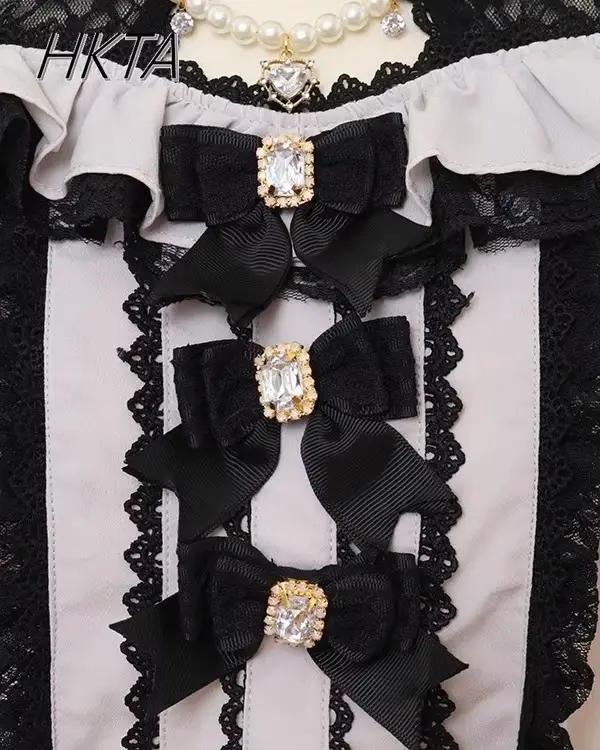 Liz Blouse femmes japonais Mine col épaules dénudées chemises à manches longues printemps été doux Lolita filles dentelle nœud en mousseline de soie chemise