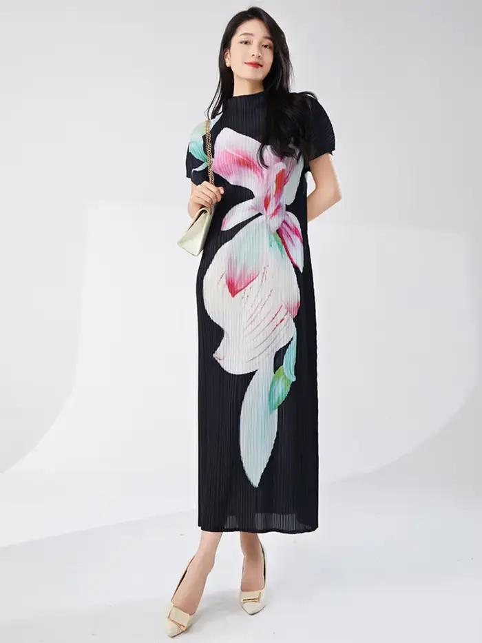 Robe LANMREM Tempérance Plissée en polyester haute élasticité pour femmes, décontractée et élégante, idéale pour printemps et été, occasions spéciales et quotidienne