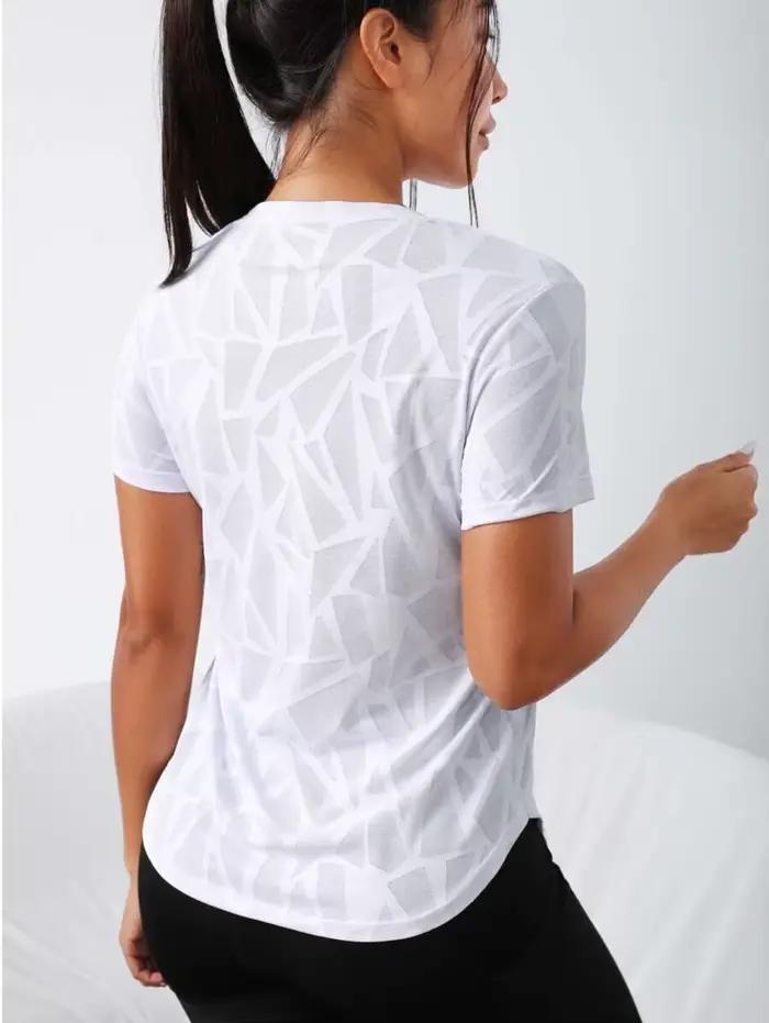 T-shirt chic à imprimé géométrique pour femme style décontracté polyesters et élasthanne pour l'été occaions spéciales