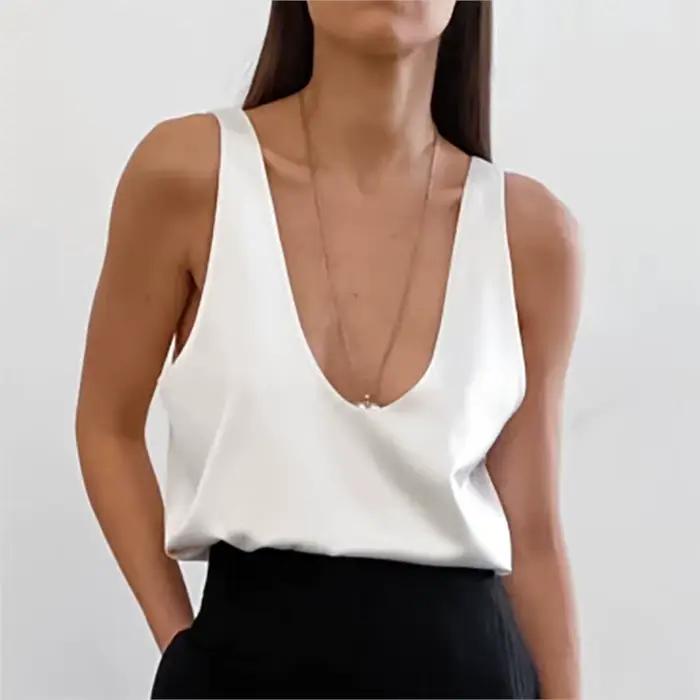Débardeur ample et élégant pour femmes, haut d'été en polyester et élasthanne, style simple et tendance pour junior, occasions printemps été