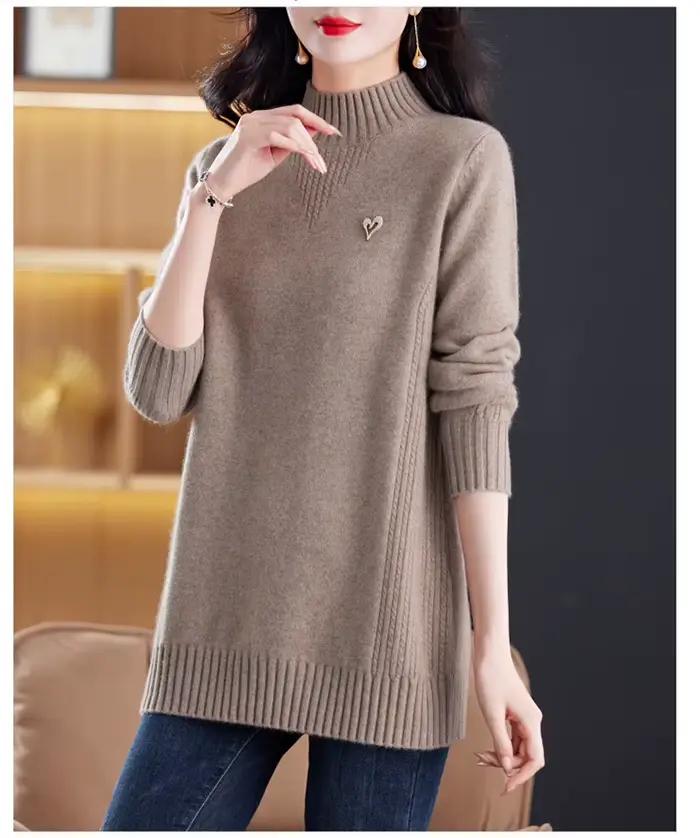Pull femme nouveau élégant col roulé chaud Pollovers Blouse tricot dames