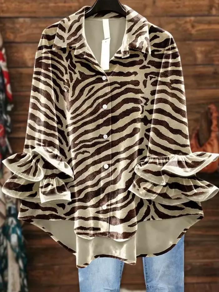 Chemisier Vintage en Velours Style Boho Chic Imprimé Floral et Léopard Pour Femmes Rendez-vous et Festivals