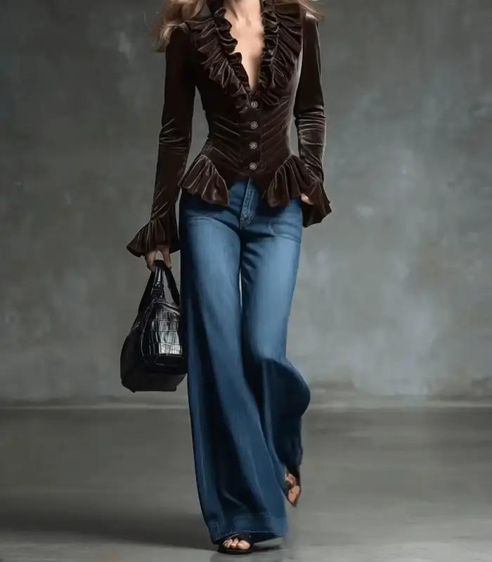 Haut marron rétro pour femme 2026 – Tenue ajustée tendance pour femme