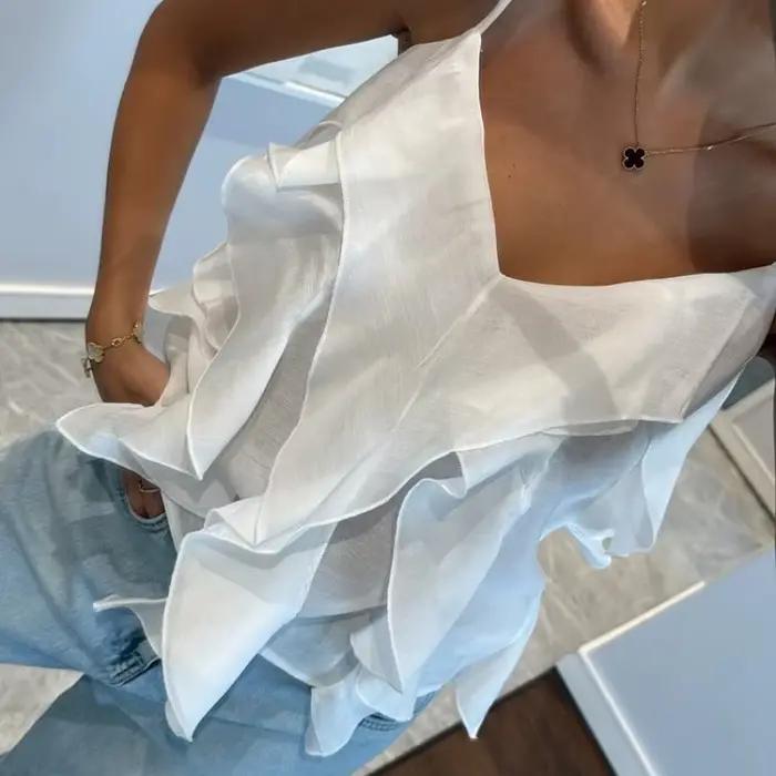 Haut camisole femme à volants en lyocell décontracté pour plage et occasions spéciales été 2026