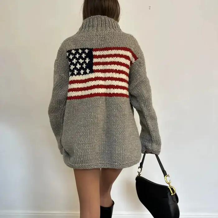 2025 Nouveau Style Européen et Américain Pull Col Haut Drapeau National Motif Creative Lâche Casual Top pour Hommes et Femmes