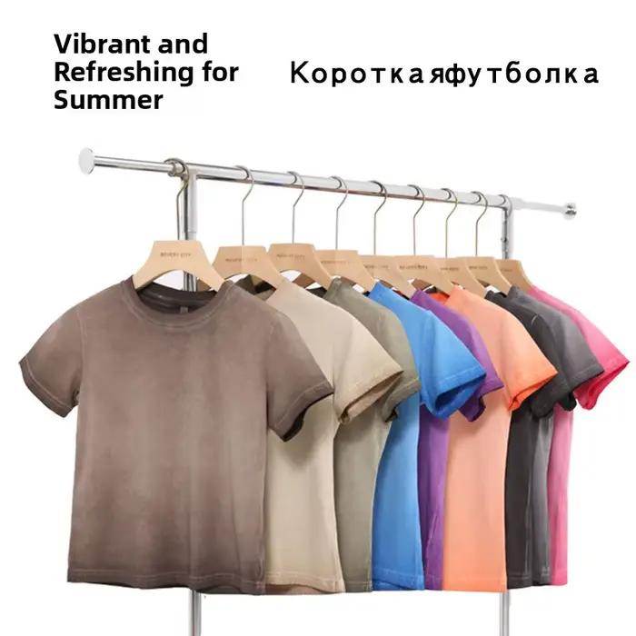 T-shirt court rétro délavé à dégradé bicolore pour femme