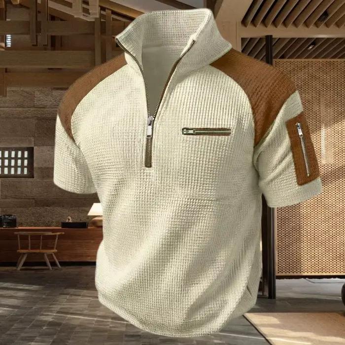 Polo homme en polyester à fermetures éclair colorées pour looks décontractés printemps été