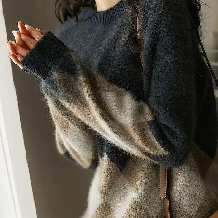 Pull femme rouge Plaid hauts en tricot
