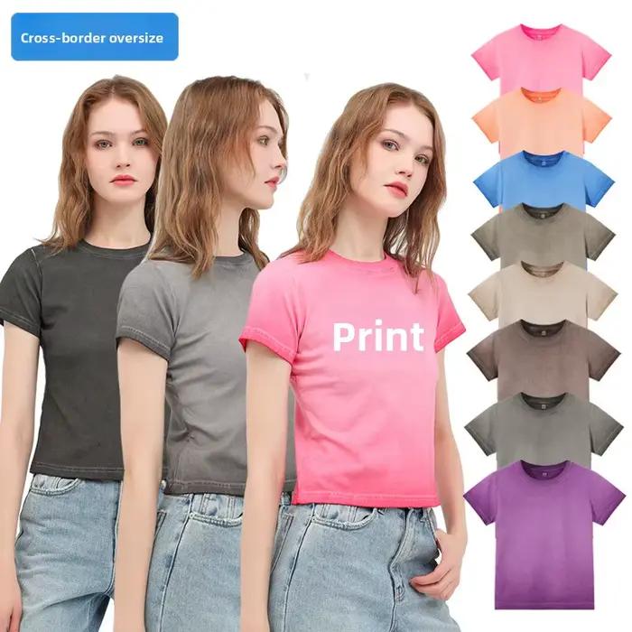 T-shirt court rétro délavé à dégradé bicolore pour femme