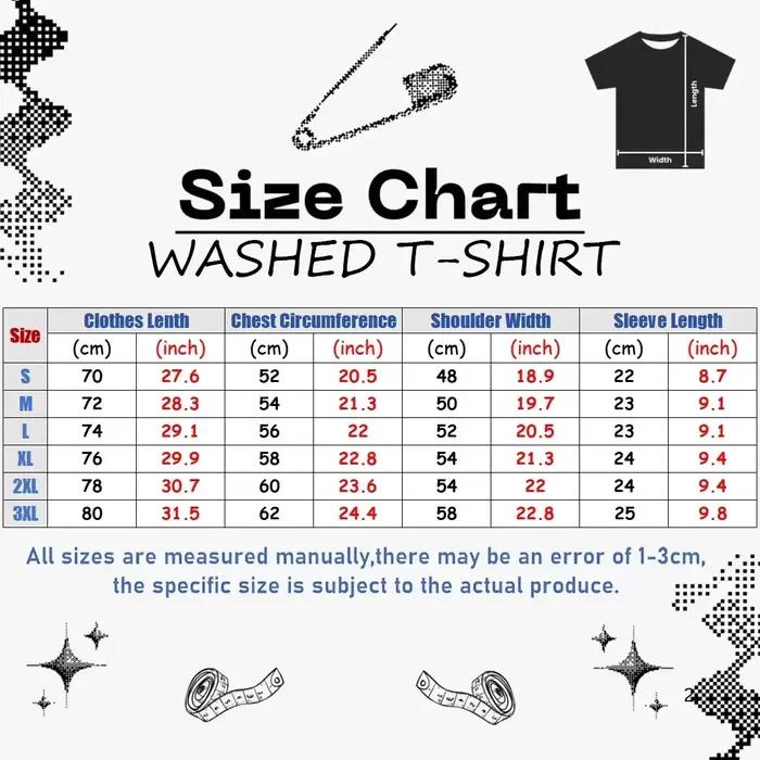 T-shirt Vintage Délavé en Coton et Polyester, Style Harajuku Punk Unisexuel Pour Hommes et Femmes Occasions Spéciales