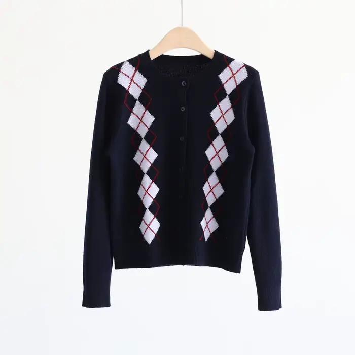 Pull en tricot épais à manches longues et col rond pour femme