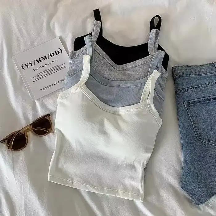 Camisole junior décontractée en coton polyester courte hauteur élastique pour femmes junior été style casual couleurs variées occasions quotidiennes et soirées