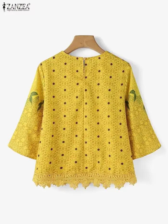 Blouse ZANZEA en Polyester et Elasthanne Imprimée Fleuri Col Rond Décontractée pour Femmes Occasions Spéciales Automne Printemps