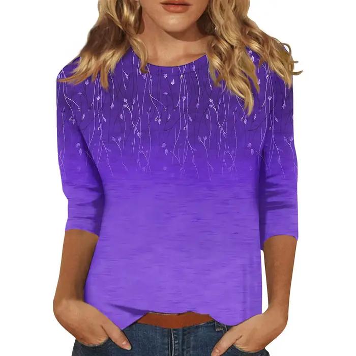T-shirt à manches trois-quarts imprimé animal de compagnie décontracté pour femmes printemps été 2024 ocassions spéciales