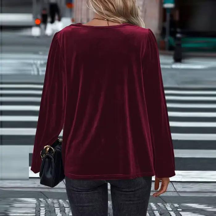Printemps automne Blouses pour femmes élégantes chemise à manches longues rouge noir Blouse femme décontracté or velours chemises bureau montre de sport