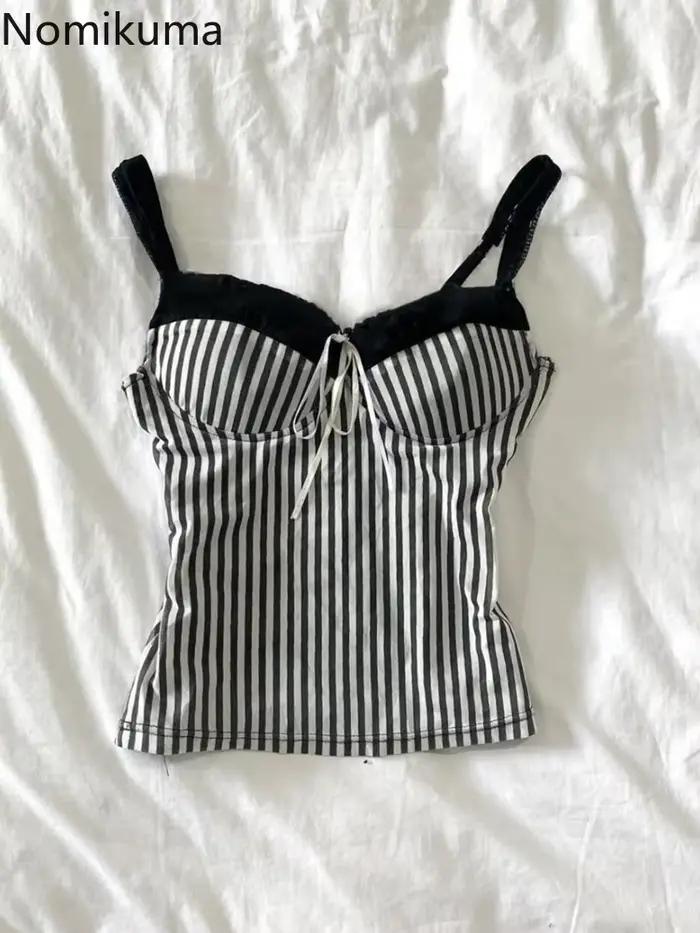 Sexy gilet crop tops tunique dos nu t-shirts chic coréen été camis ropa mujer patchwork rayé dos nu réservoirs 2025 femmes vêtements