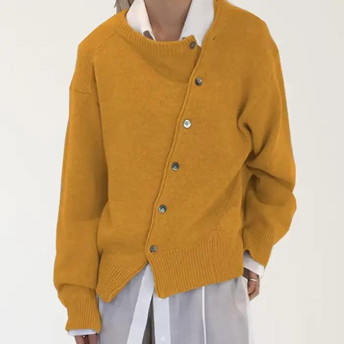 Chandail imprimé de musique ample, col rond, manches irrégulières pour femmes, automne hiver, décontracté, tricoté, boutonné