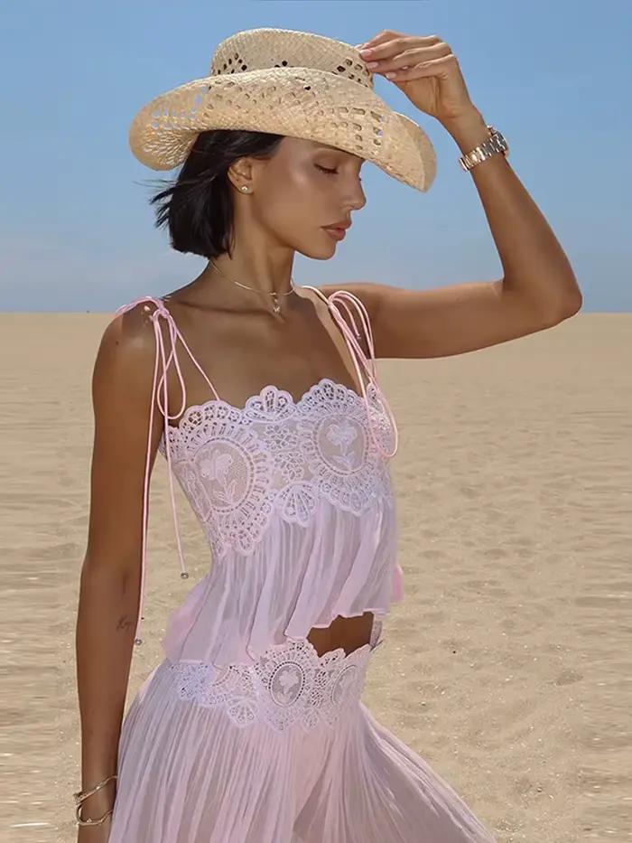 Haut blanc ajouré sexy en dentelle crochet