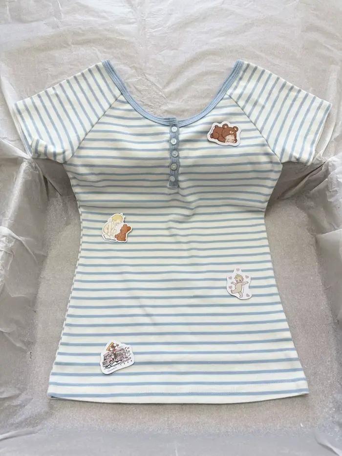Nouveaux T-shirts slim rayés bleus pour femme