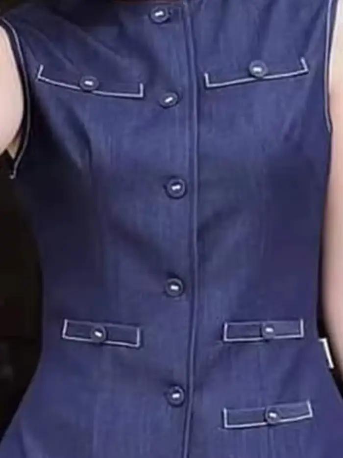 Krisstarsgirl 2025 nouveau chemisier en jean hauts pour femme été bleu élégant boutonné avec poches dessus de chemise femme vêtements d'affaires