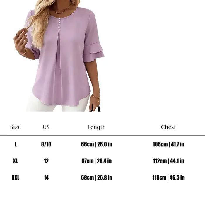 Chemisier élégant à manches évasées 3/4 couleur unie tissu plissé respirant pour femme confortable et durable à offrir pour diverses occasions
