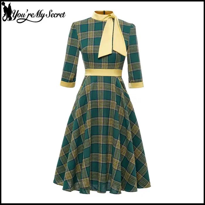 Robe élégante à carreaux verts pour femme