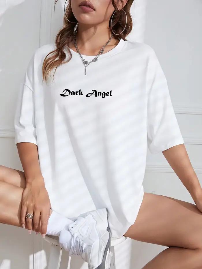 T-Shirt Dark Angel Wing pour Femmes, Imprimé en Coton, Style Streetwear pour Occasions Spéciales et Vie Quotidienne