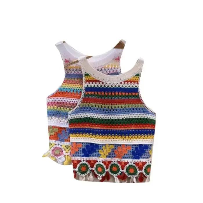 Débardeur bohème tricoté Dancing JL Ants design rétro crochet coloré pour femmes occasions spéciales vacances fantaisie