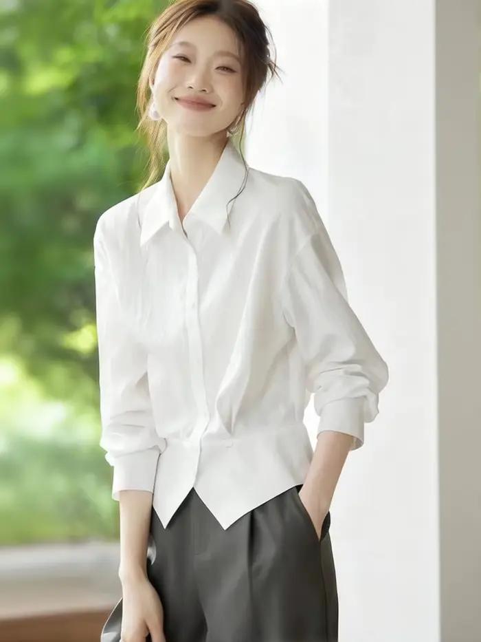 Chemise décontractée Zoyleir en mélange de coton pour femmes junior élégante et polyvalente à manches longues occassions professionnelles et détente