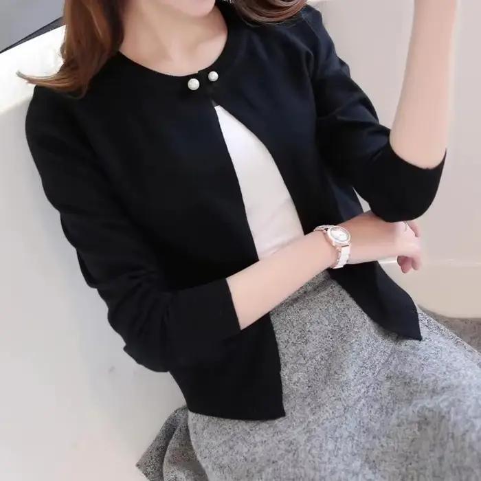 Cardigan décontracté en polyester et coton pour femmes, style élégant, idéal pour les occasions spéciales automnales-hivernales