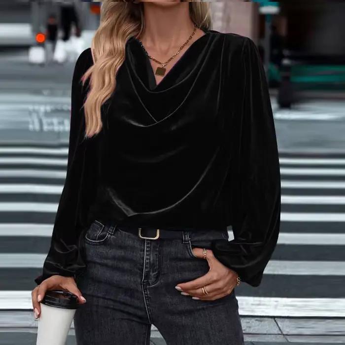 Printemps automne Blouses pour femmes élégantes chemise à manches longues rouge noir Blouse femme décontracté or velours chemises bureau montre de sport